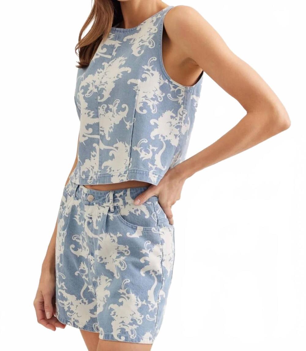 NEW ENTRO sleeveless zip top and short set in blue